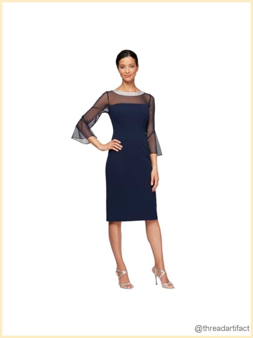 Short Sheath Dress with Illusion Neckline and Beaded Detailing